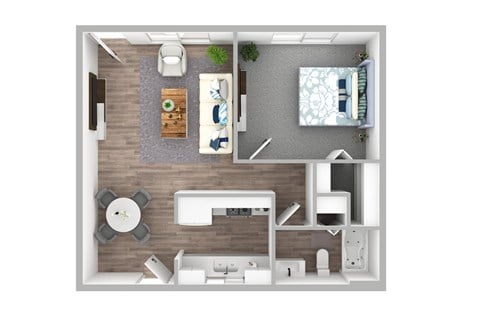 Floor plan for 1 bed, 1 bath, 590 sqft